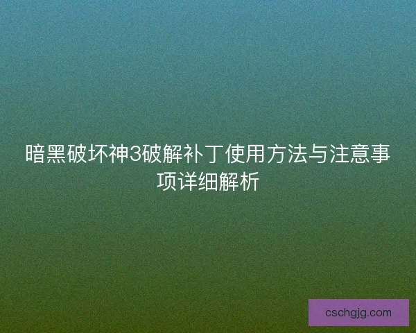 暗黑破坏神3破解补丁使用方法与注意事项详细解析