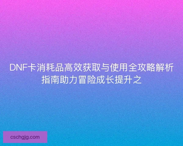 DNF卡消耗品高效获取与使用全攻略解析指南助力冒险成长提升之